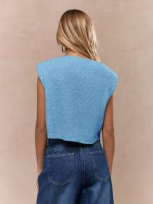 MISSGUIDED Shoulder Pad Sleeveless Button Front Knit Vest Crop Top Summer Spring Casual Basic Tank Ribbed Minimalist Modern