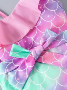 SHEIN Young Girl' Cute Mermaid Pattern Ruffle Hem Fish Tail Dress - Multicolor - View 4