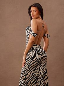 Hauture Women's Fashionable All-Over Print Open Shoulder Spaghetti Strap Dress - Multicolor - View 3