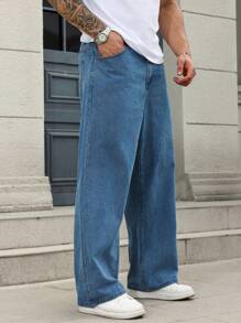 Manfinity Homme Men's Plus Size Casual Jeans: Loose Fit Wide Leg Denim Pants For A Modern And Comfortable Style Hang Out Going Out Commute Work Urban