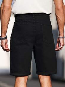 Manfinity Homme Pantalones cortos vaqueros casuales versátiles lisos para hombres de tallas grandes