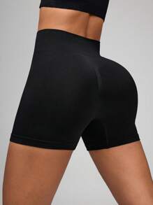 Easithlete Seamless Solid Color Slim Fit Casual Sportswear Shorts, Minimalist, Daily Wear Biker Shorts