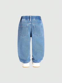 New Baby Girl Fashionable Embroidered Bow Flared Denim Jeans, Versatile Casual & Cute Style, Suitable For All Seasons - Medium Wash - View 3