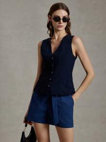 Briarwyn Plain Weave Casual Commuter Top For Summer V Neck Tank Top For Women Classy For Women - Royal Blue - View 3