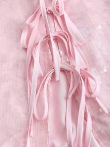 Sweetra 性感优雅闪亮亮片系带紧身高开叉迷你裙 - 粉色 - 查看 6