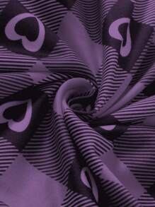 2件套年轻休闲字母印花吊带背心和格子短裤睡衣套装 - 紫色 - 查看 4