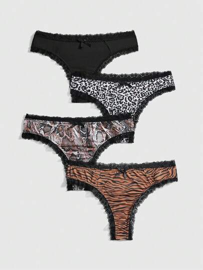 Grunge Punk 4 pièces Lot Grande taille Sous-vêtements/Culottes Punk Sombre Y2K Motifs Zèbre, Léopard, Serpent