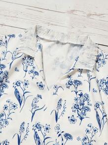 Chiquease Áo cánh tay ngắn họa tiết hoa cổ chữ V giản dị dành cho nữ, mùa hè - trắng - Xem 4