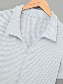 RueChic Conjunto de camisa e shorts regular de tecido rendado especial para homens, moda verão
