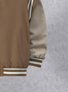 SHEIN Tween Boy Bear Decor Two Tone Thermal Lined Varsity Jacket Without Tee - Camel - View 4