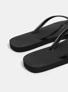 Black Glitter Print Flat Flip Flops Slippers For Beach & Home Wear For Christmas - Black - View 5