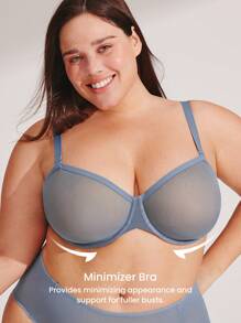 LUVLETTE 加无衬里半罩杯透气网眼透明透气基本款清爽舒适迷你文胸 - 霧霾藍 - 查看 10