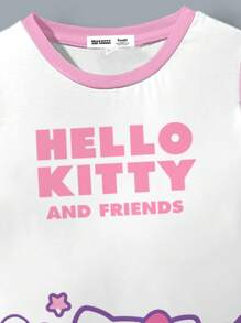 HELLO KITTY AND FRIENDS | SHEIN Young Girl Colorblock Short Sleeve Spring/Summer Cartoon Cute Graphic Print Casual Loose Dress