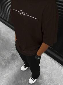 Manfinity Homme Plus Size Men's Round Neck Short Sleeve T-Shirt, Fashionable For Summer - Mocha Brown - View 3