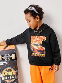 SHEIN Young Boys Car & Letter Graphic Hoodie