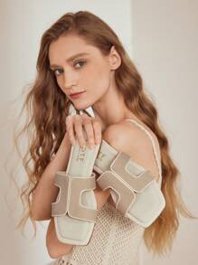 MOTF PREMIUM WOMEN'S SQUARE TOE HOLLOW FLAT SANDALS FOR CHRISTMAS - Beige - View 2