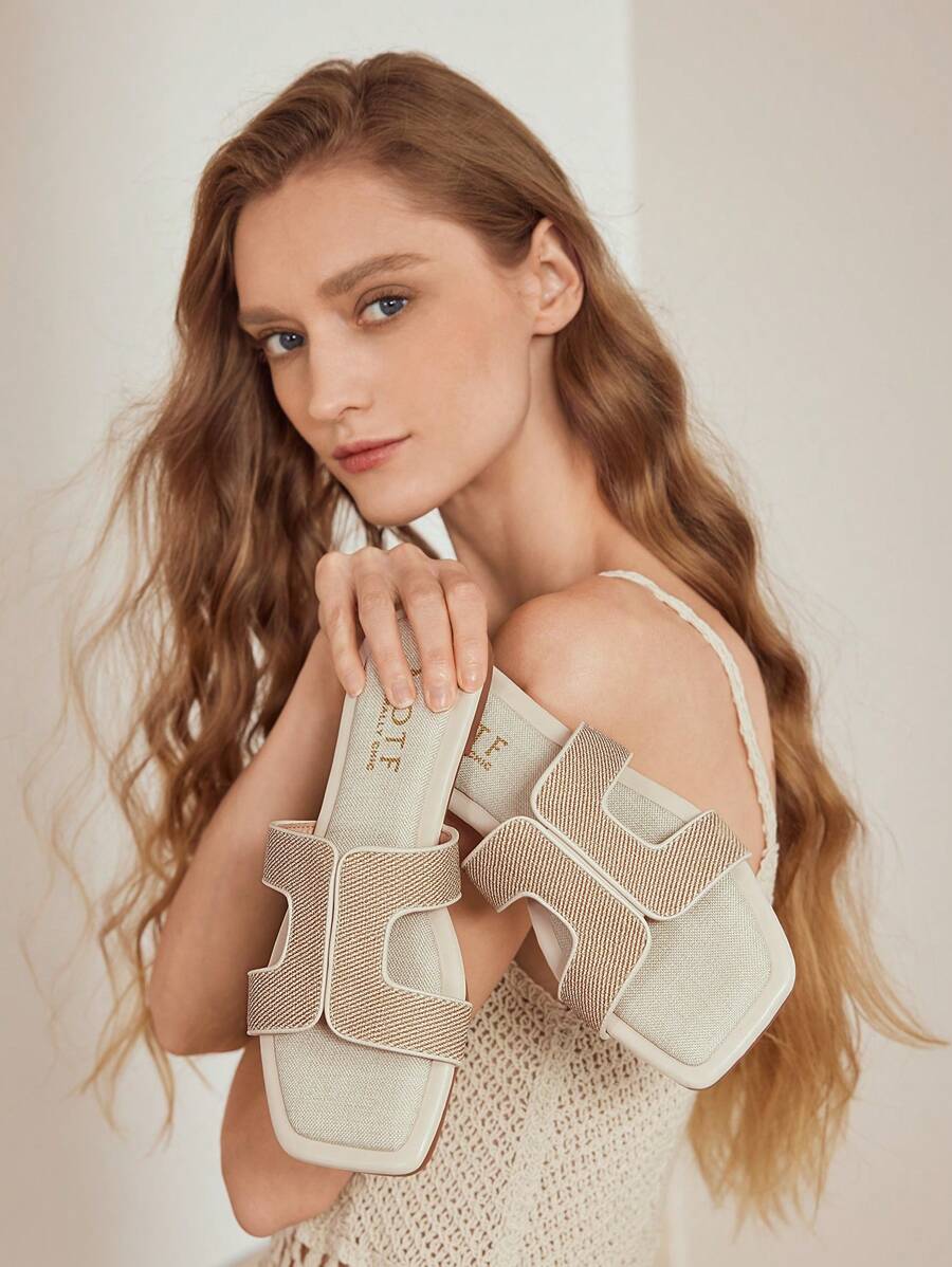 MOTF PREMIUM WOMEN'S SQUARE TOE HOLLOW FLAT SANDALS FOR CHRISTMAS - Beige - View 2