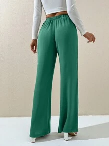 EURMUSE Women Olive Green Pants, Classic Solid Color, Suitable For Summer - Green - View 2