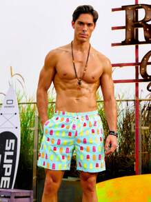 Manfinity Men's Ice Cream Printed Casual Beach Shorts - Multicolor - View 5