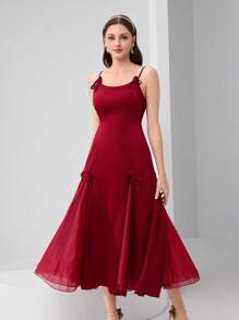 Modelyn Robe maxi élégante femme à couleur unie avec décor papillon - Rouge foncé - Voir 3