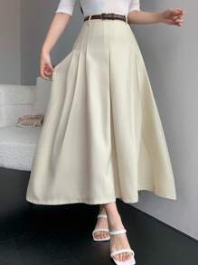 DAZY Elegant Women's Beige Gingham Midi Skirt With Zipper Detail: A Chic And Versatile Polyester Skirt For A Polished Look - Beige - View 5