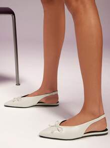 SHUZIA Giày lười mũi nhọn có thiết kế đẹp mắt, màu vàng nhạt, da bóng, quai hậu, có nơ trang trí - Màu vàng - Xem 3