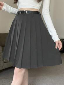 DAZY Women Casual Versatile Solid Color Pleated Mid-Length Skirt Women Summer Clothing Woman S Summer Clothes Women Summer Sets Skirts For Women Women Clothing Skirts