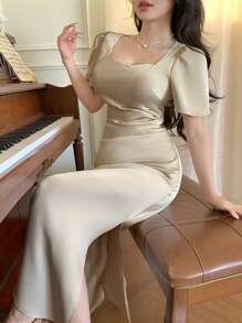 DAZY New Summer Elegant & Classy Solid Color Women Mid-Length Dress