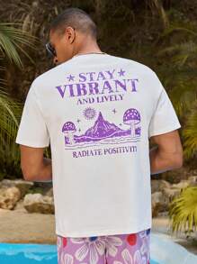 Manfinity VCAY Camiseta suelta de manga corta y cuello redondo con estampado para hombres, disponible en varios tamaños - Blanco - Ver 5