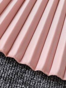 Elladie kids Young Girl Solid Color Puff Sleeve Pleated Hem Dress - Pink - View 6