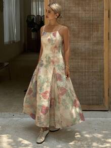 DAZY Women All-Over Print Spaghetti Strap Midi Skater Dress