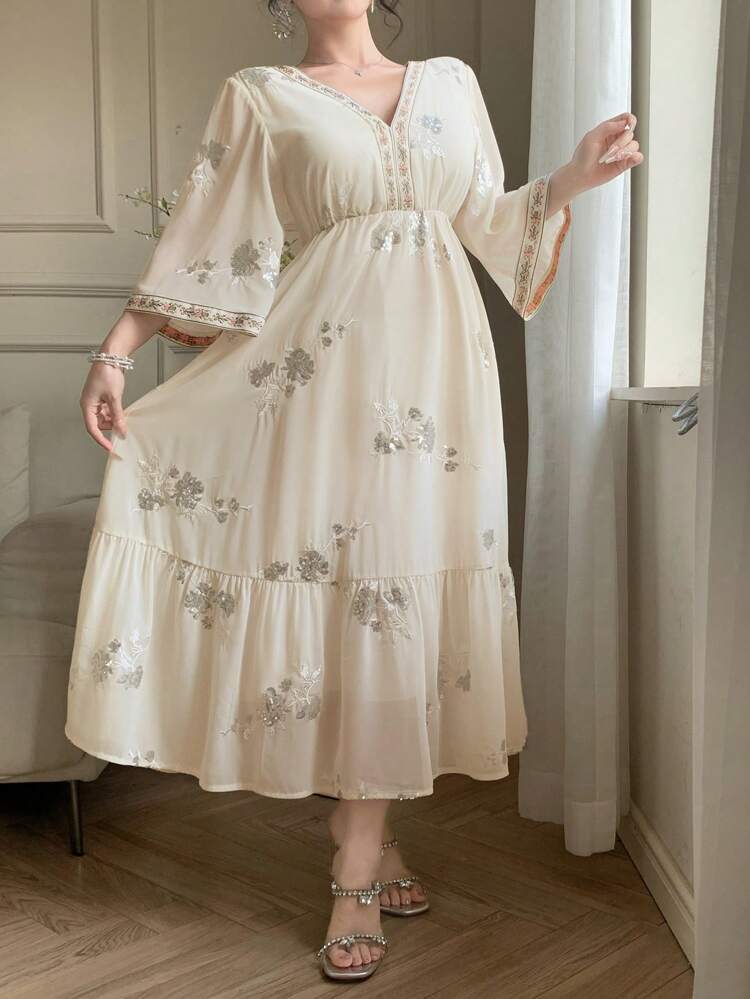 Women's Mid-Length Solid Color Short Sleeve V-Neck Dress, Fashionable For Summer Dress Floral Dresses For Women