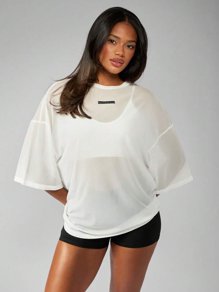 MISSGUIDED Oversized Sheer T-Shirt Lightweight Summer Loungewear Casual Athletic Box Cut Drop Shoulder Essential Layering Basic Streetwear Spring Activewear
