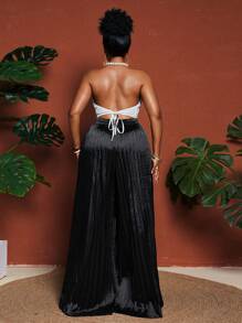 Maweii Tuta elegante con scollo alla halter, motivo floreale, dettagli in perle, ideale per eventi serali, abito da donna taglie comode