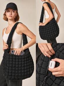 GLOWMODE Quilted Water-Resistant Carryall Shoulder Bag Fall Winter - Black - View 7