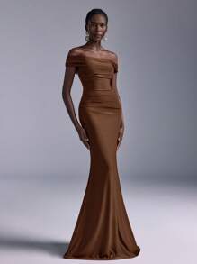 Elitara Elegant Off-Shoulder Ruched Mermaid Hem Dress, Suitable For Weddings, Events, Parties, Honeymoons, Bridesmaids (Adult)