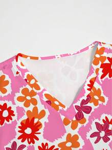 PopScrub Cute Cartoon Floral Print Colored Scrubs Tops In Pink, /Nursing Scrub Uniform - Multicolor - View 5