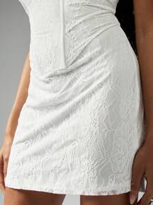 MISSGUIDED Lace Corset Mini Dress Strapless Sweetheart Neckline Wedding Reception Bridal Shower Party Bachelorette Special Occasion Elegant Fitted Bustier Design