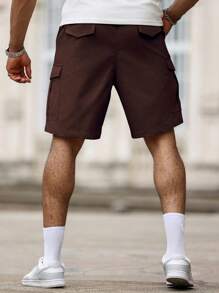 Manfinity Homme Plus Size Men's Summer Drawstring Waist Casual Cargo Shorts - Coffee Brown - View 2