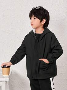 SHEIN 男小童字母圖案加絨內裏連帽外套