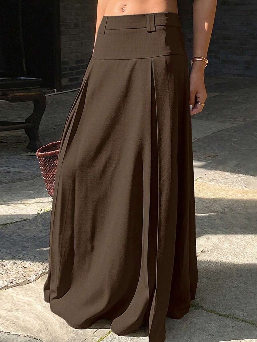 Livesso Casual Versatile Plain Color A-Line Pleated Women Long Skirt, Spring/Summer,Fall Clothes