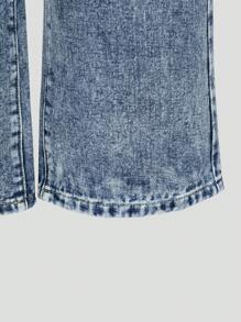 Tween Girls' Vintage Casual Loose Fit Distressed Denim Wide Leg Jeans, Comfortable Versatile College Style - Medium Wash - View 7