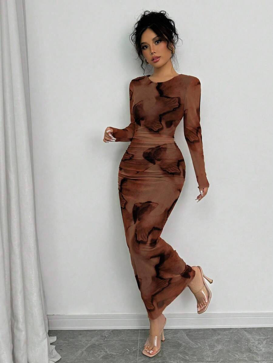 Elenzga Elegant Gradient Long Sleeve Slim Fit Women's Dress Fall Cloth For Women