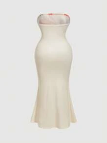SHEIN MOD Plus Size Apricot Romantic Elegant Floral Halter Mermaid Dress,Beach Dress Sundress,Holiday Outfits Boho