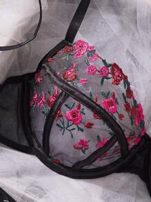 2pcs Women's Sexy Black & Red Embroidery Lingerie Set - Multicolor - View 3