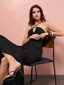 Maija 2025 Summer New Arrival Women Elegant Wedding Guest/Brunch/Airport Casual Wear, Bohemian Holiday Beach Music Festival Easter Graduation Daily Asymmetric Lace-Up Strap Top & Dress