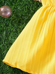 Baby Girl Solid Color Button Decor Casual Strap Dress - Yellow - View 5