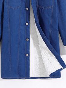 SHEIN 男童休闲中长款保暖内衬复合面料加厚保暖梭织翻领大衣 - 藍色 - 查看 4