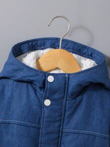 SHEIN Young Boy Casual Cute Loose Fit Hooded Fleece Jacket With 3d Pockets, Autumn Winter - Blue - View 5