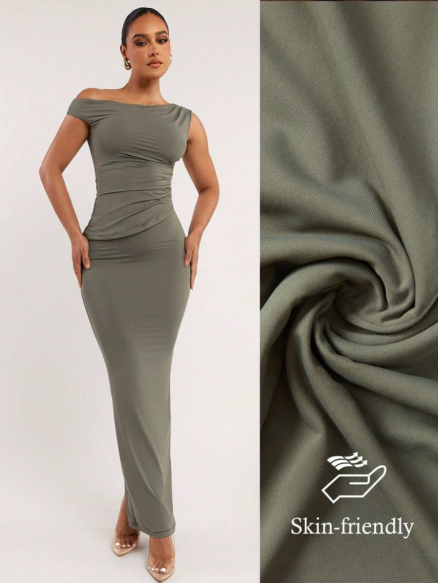 Silquee Sexy Mature Women's Premium Solid Color Asymmetric Shoulder Neck Set, Casual Fitted Spring/Summer Sexy Set, Basic Style Set, Soft Ultra-Stretchy Skin-Friendly Set, Zero Pressure Shaping, Double Layer Design Set, OKEO TEX Dress,Sage Green Set, Business Casual Daily Commute, Solid Slim Fit Casual Set,Knit Skin-Friendly Minimalism Set,Brunch Outfits,Holiday Two Pieces Set, Basic Set,Office Wear, Wedding Guest Set